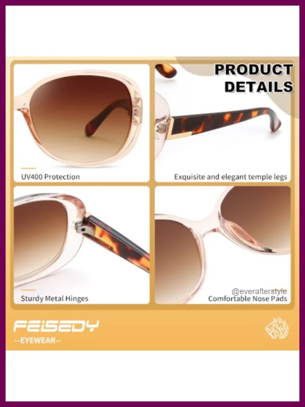 Vintage Oversized Square Sunglasses UV400 Protection Lightweight Wraparound